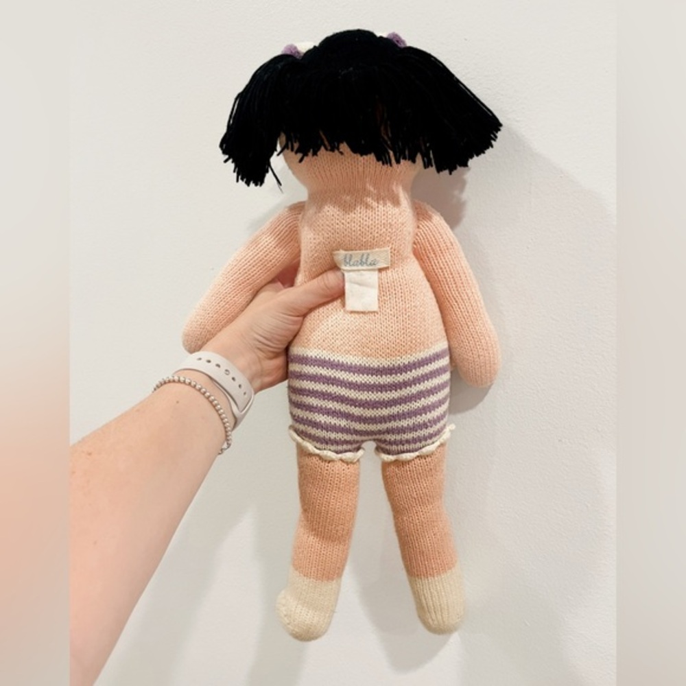 Blabla Knitted Doll Purple Striped Underwear Black Hair Green Eyes - Picture 2 of 2